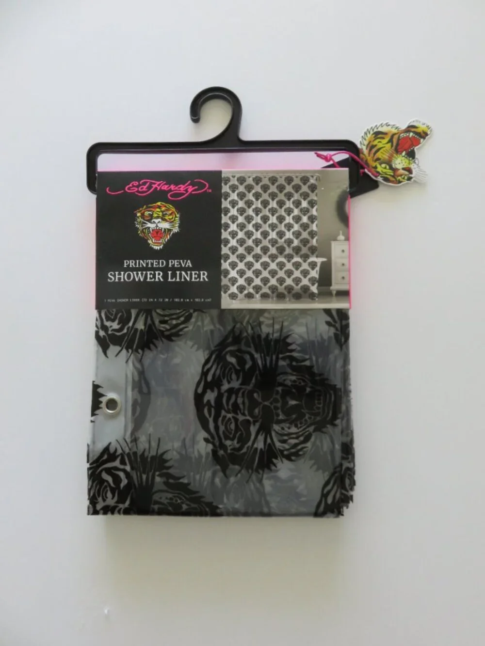 (#143) Ed Hardy Shower Curtain Liner 72x72 Logo Tiger Printed PEVA